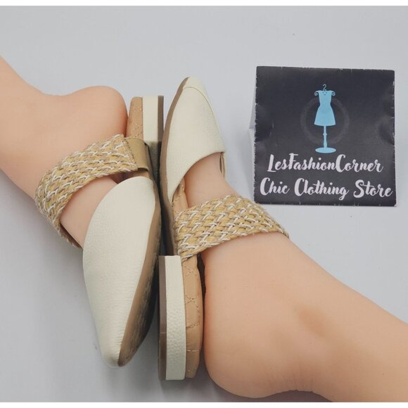 Birdies Women Cream Leather The Swan Cuff Pointed Toe Strap Mule Flats Sz 6 2404 - Picture 13 of 16